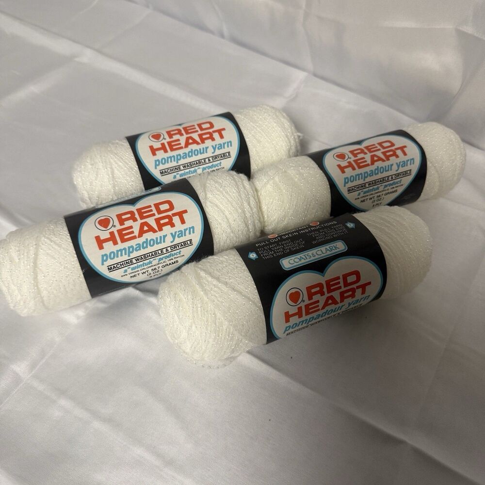 Red Heart Pompadour Coats Clark Yarn Acrylic 1 White 2oz Wintuck Lot 058553893.